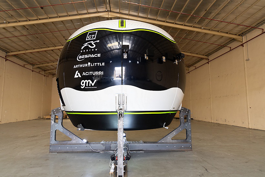 The HALO Space capsule in the hanger in Saudi Arabia